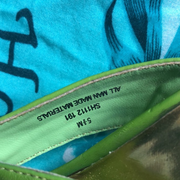 Lime green Pierre Dumas slide heels 5.5 shows wear - Picture 3 of 11